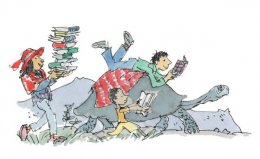 Book-Bus-tortoise book pile
